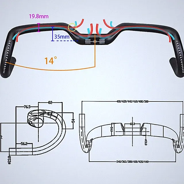 14° Carbon Gravel Bicycle Handlebar Aero Road Bike Drop Bar Internal cable