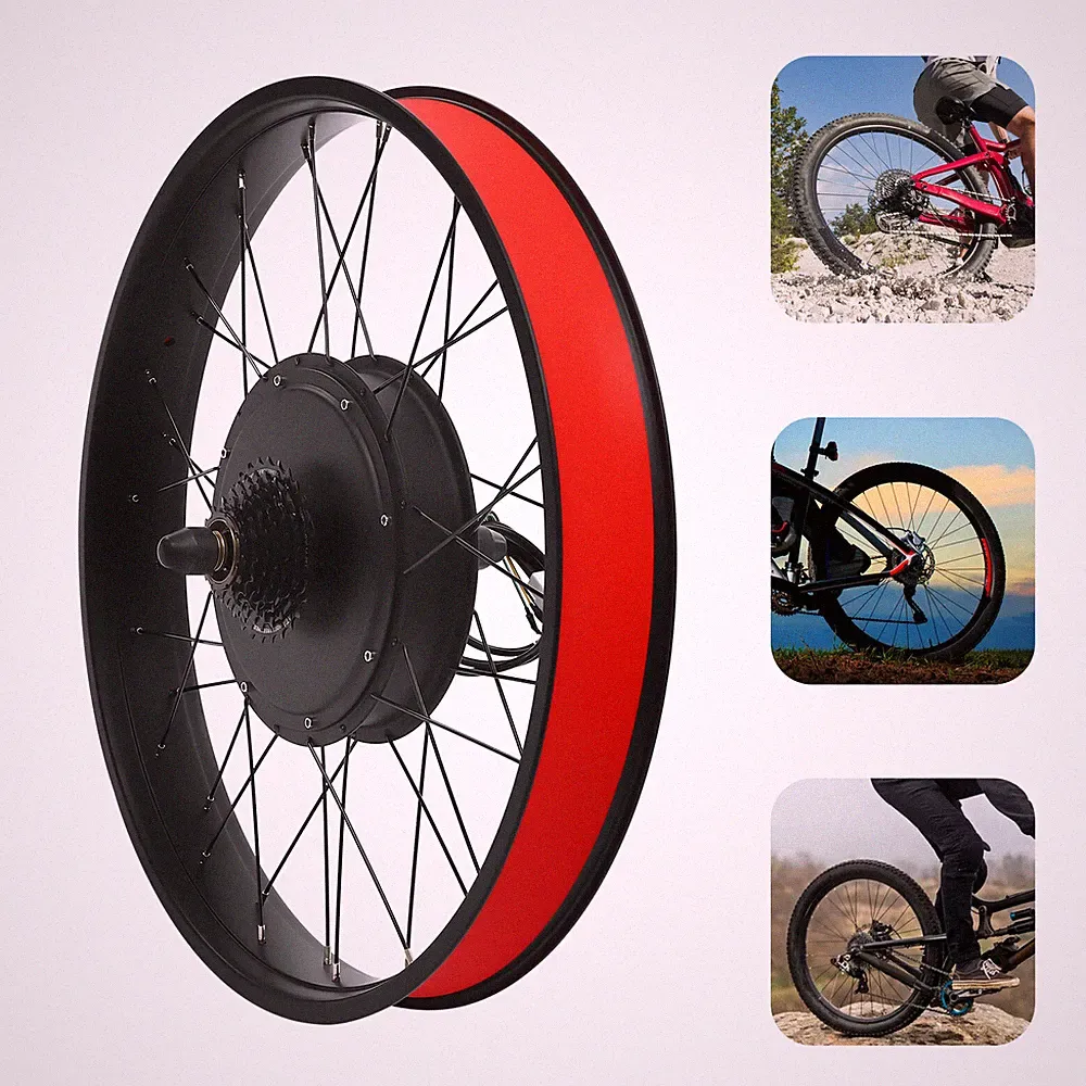 26" Fat Tire Electric Bicycle Motor E-Bike Rear Wheel LCD Conversion Kit 48V 1KW