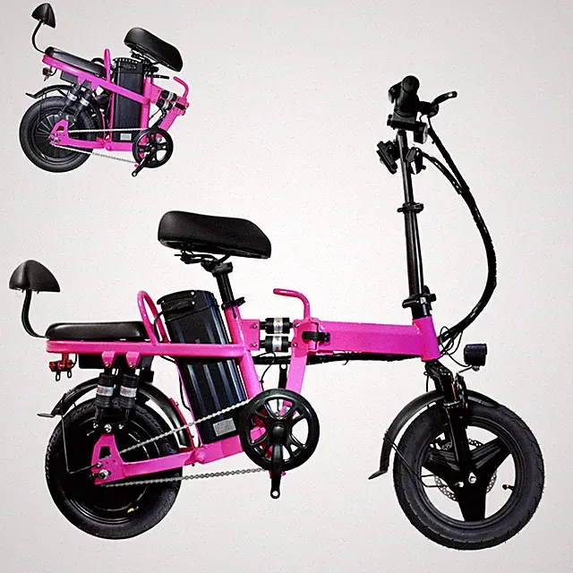 A9 14'' Electric Folding Bike Bicycle Peak 750W 48V 20AH Battery 20mph Pink