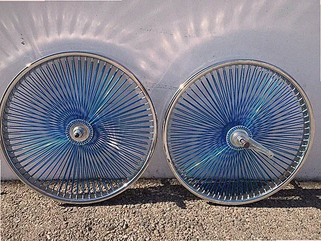 CHROME BICYCLE 20" STEEL WHEELSET W/ 140 BLUE SPOKES LOWRIDER CRUISER BIKES