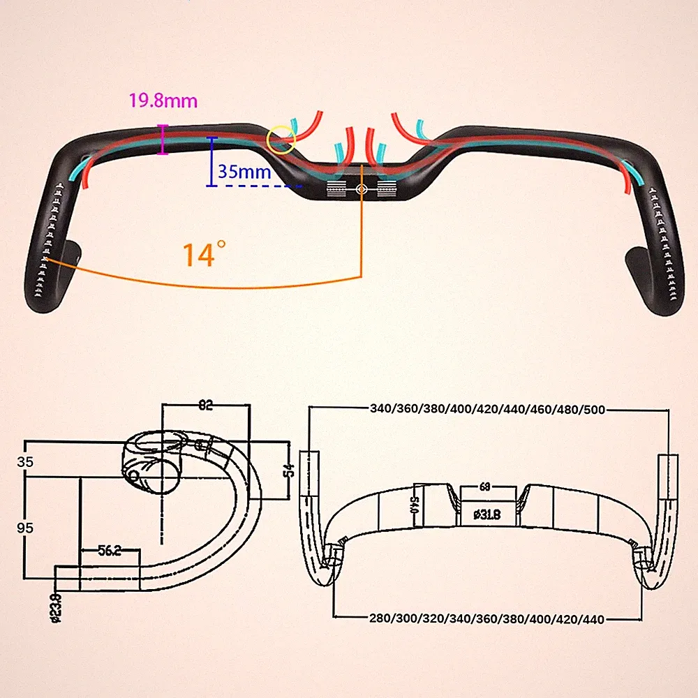 Gravel Bicycle 14 Degrees Carbon Fibre Handlebar 34 36 38 40 42 44cm Bent Bar