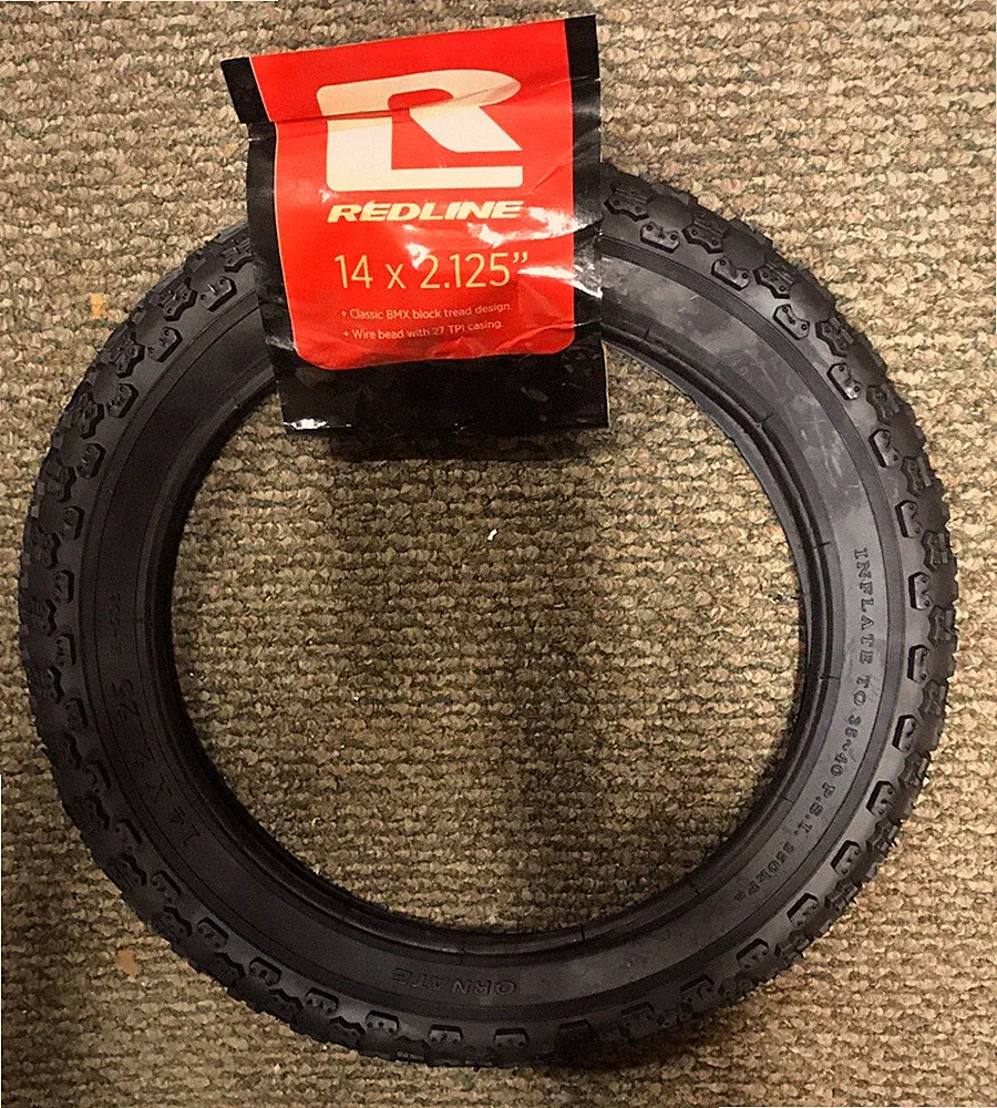 Redline 14” Bmx cart Bicycle Tire 14 x 2.125 Black 14x2.125 tire bmx dk fit