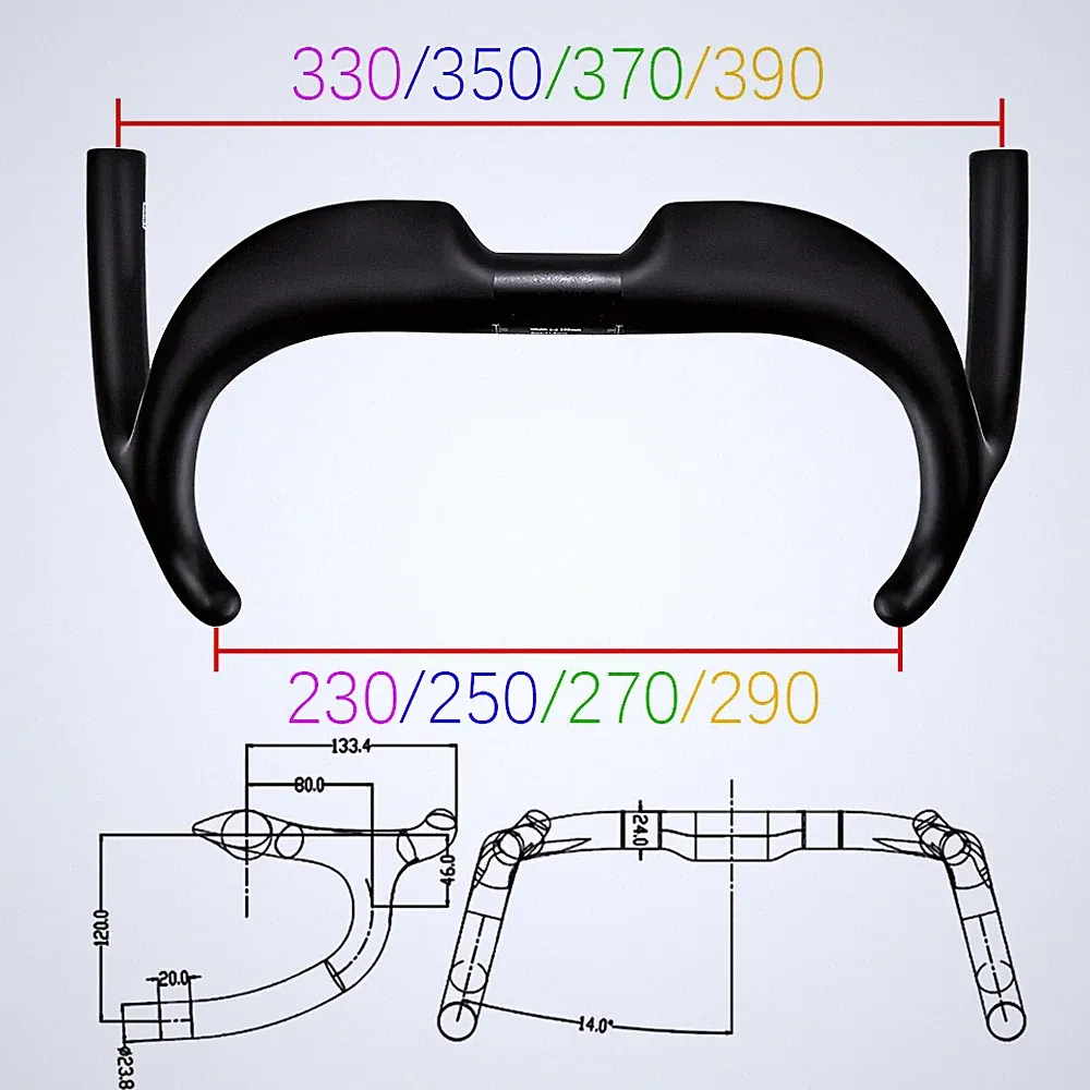 Road Bicycle 14 degree Carbon Handlebar Fixed Gear UD 31.8mm 310-390mm Drop Bar