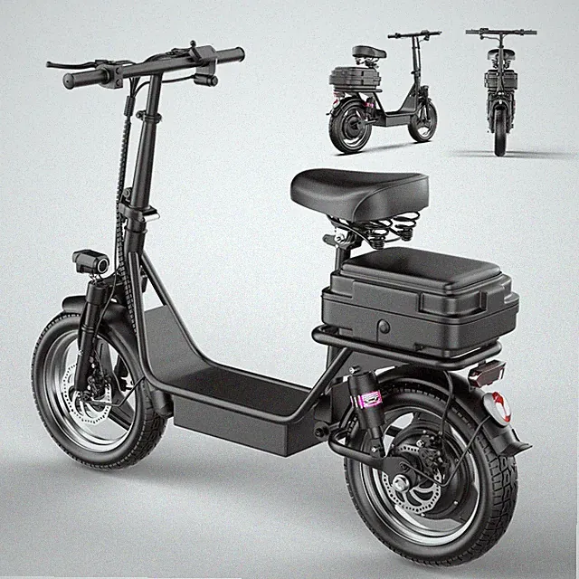 Seated Electric Scooter 14" Fat Tire Adult E-Bike Dual Suspension w/ Cargo Box