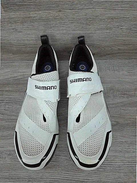 SHIMANO SH-TR32 Triathlon Bike Shoe White-Black Sz 14 With Pedals Road SpinBike