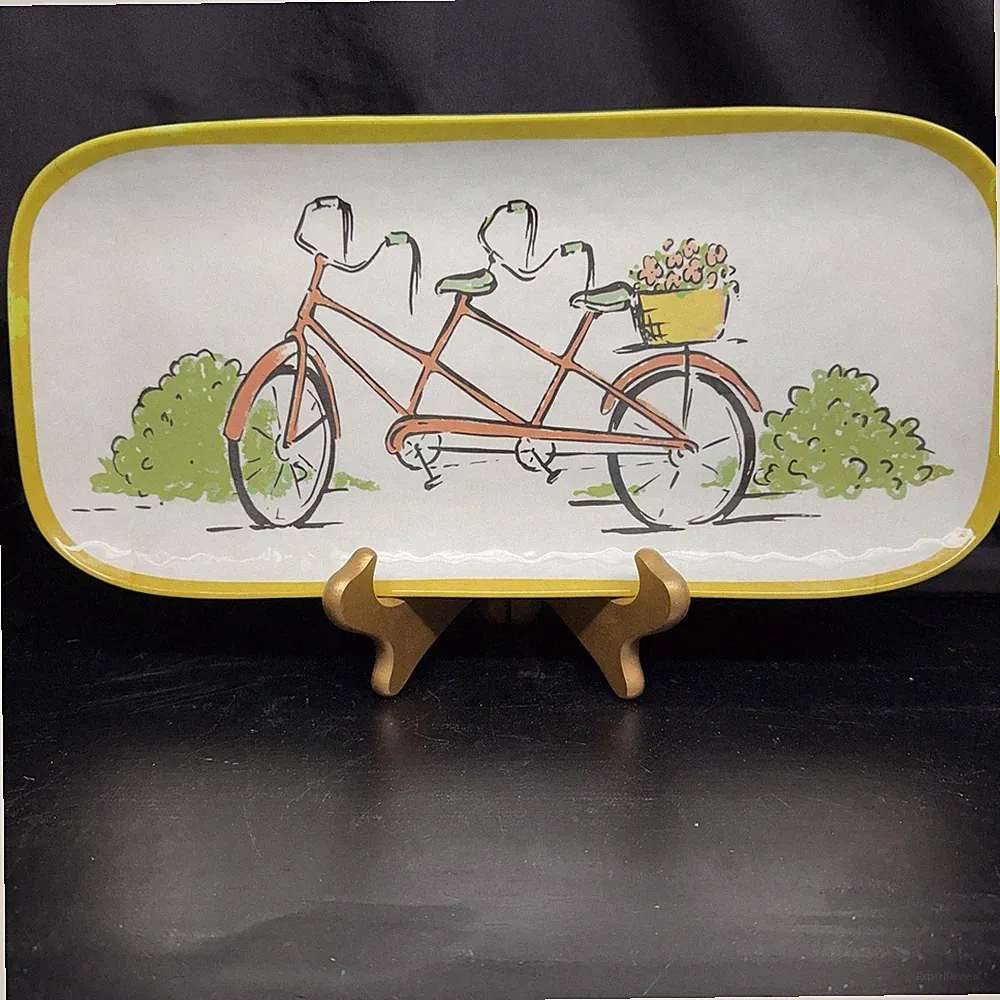 Threshold Melamine Tandem Bicycle 14x7 Rectangle Platter/tray White-Yellow Trim