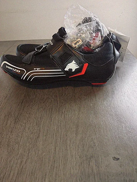 Venzo Triathlon Cycling Shoes Black/White/Red Hook & Loop EU49 US14 3-Bolt